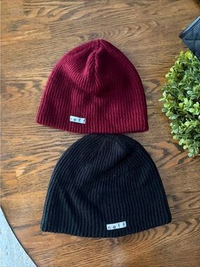 NEFF Ribbed Knit Beanie 2-Pack Burgundy & Black